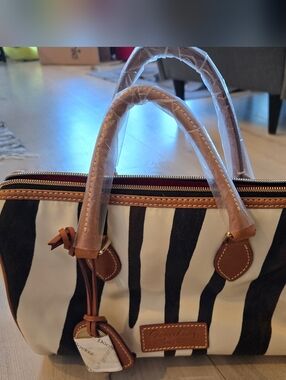 Dooney & Bourke Zebra Print Black and White Stripe Leather-Trim Satchel